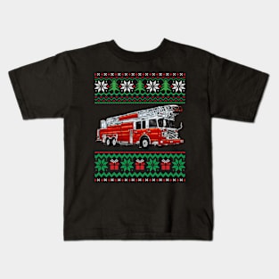 Firefighter Ugly Christmas Fire Truck Fireman Funny Kids T-Shirt